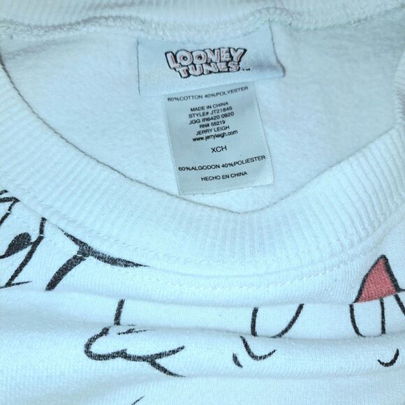LOONEY TUNES CROPPED SWEATSHIRT WOMENS JUNIORS SIZE XS RAW EDGE MARVIN PORKY PIG - Picture 3 of 4